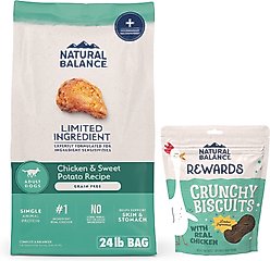 Natural Balance L.I.D. Limited Ingredient Diets Grain-Free Chicken & Sweet Potato Formula Dry Dog Food, 24-lb bag + Natural Balance L.I.T. Limited Ingredient Grain-Free Treats Sweet Potato & Chicken Formula Dog Treats, Regular, 14-oz bag