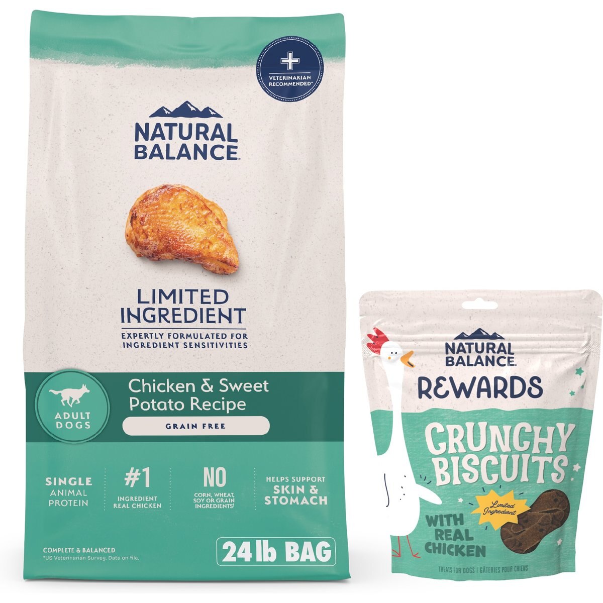 Natural Balance L.I.D. Limited Ingredient Diets Grain-Free Chicken & Sweet Potato Formula Dry Dog Food, 24-lb bag + Natural Balance L.I.T. Limited Ingredient Grain-Free Treats Sweet Potato & Chicken Formula Dog Treats, Regular, 14-oz bag