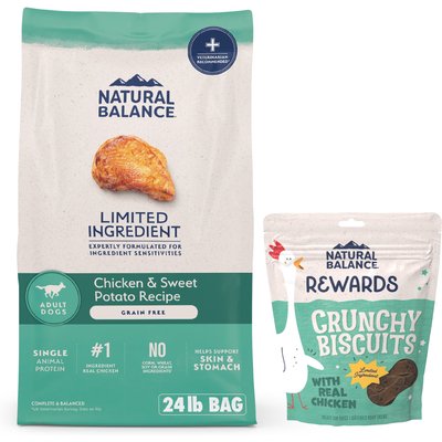 Natural Balance Natural Balance L.I.D. Limited Ingredient Diets Grain-Free Chicken & Sweet Potato Formula Dry Dog Food, 24-lb bag + Natural Balance L.I.T. Limited Ingredient Grain-Free Treats Sweet Potato & Chicken Formula Dog Treats, Regular, 14-oz bag
