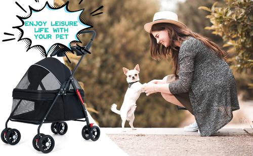 Show full view: Wefeedy Foldable 4-Wheel Dog & Cat Stroller, Black, Medium slide 7 of 10