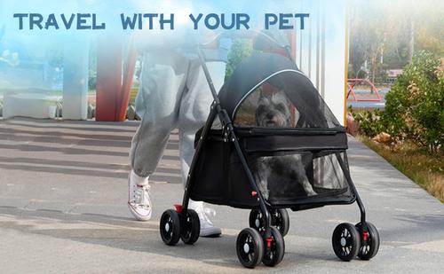 Show full view: Wefeedy Foldable 4-Wheel Dog & Cat Stroller, Black, Medium slide 8 of 10