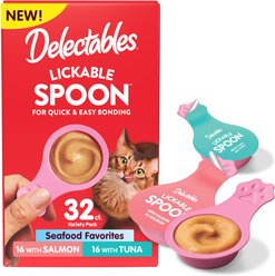 Hartz Delectables Lickable Spoon Salmon & Tuna Variety Pack Handheld Lickable Cat Treats, 32 count