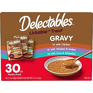 Hartz Delectables Gravy Variety Pack Lickable Cat Treats, 1.4-oz pouch, 30 count