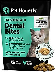 Pet Honesty Fresh Breath Chicken Flavor Dental Bites Supplement for Cats, 3.7-oz pouch