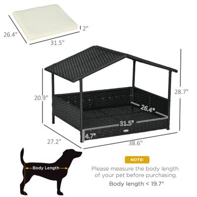 Show full view: Zeus & Ruta Wicker Pet House with Canopy Outdoor Dog Bed, Black/Cream White, 38.6 x 27.2 x 28.7-in slide 7 of 7
