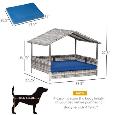 Show full view: Zeus & Ruta Wicker Pet House with Canopy Outdoor Dog Bed, Cream/Blue, 38.5 x 27.25 x 27.5-in slide 7 of 7