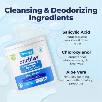 Show full view: Vetnique Labs Oticbliss Cleaning & Drying Ear Finger Mitt Dog & Cat Ear Wipes, 50 count slide 6 of 11