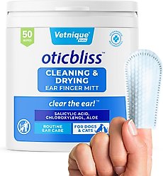 Vetnique Labs Oticbliss Cleaning & Drying Ear Finger Mitt Dog & Cat Ear Wipes, 50 count