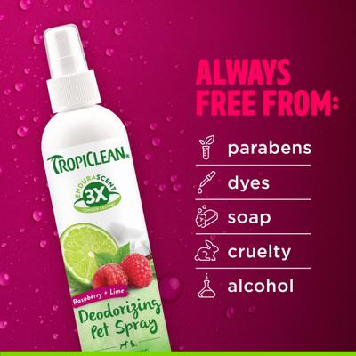 Show full view: TropiClean EnduraScent Raspberry Lime Scented Dog & Cat Deodorizing Spray, 8-fl oz bottle slide 6 of 10
