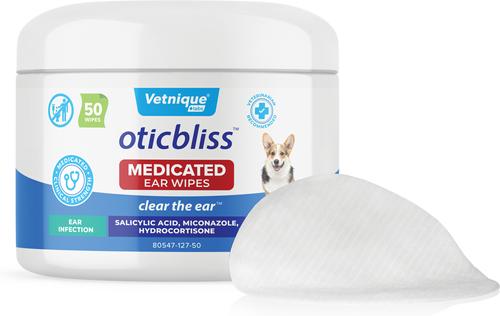 Show full view: Vetnique Labs Oticbliss Medicated Dog Ear Wipes, 50 count slide 3 of 11