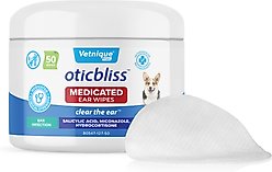 Vetnique Labs Oticbliss Medicated Dog Ear Wipes, 50 count