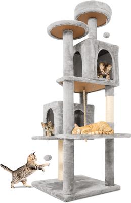 Show full view: TSCOMON Multi-Level 58-in Plush Cat Tree & Condo, Light Gray slide 7 of 9