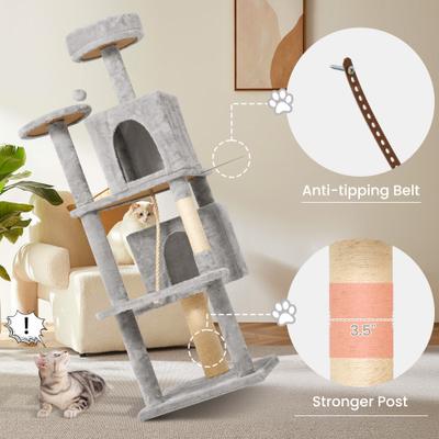 Show full view: TSCOMON Multi-Level 58-in Plush Cat Tree & Condo, Light Gray slide 3 of 9