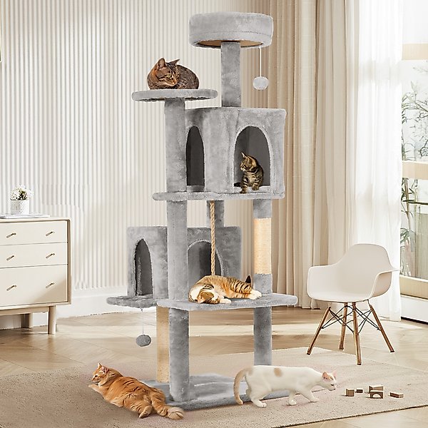TSCOMON Multi-Level 58-in Plush Cat Tree & Condo, Light Gray