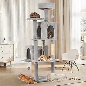 TSCOMON Multi-Level 58-in Plush Cat Tree & Condo, Light Gray