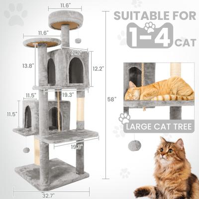 Show full view: TSCOMON Multi-Level 58-in Plush Cat Tree & Condo, Light Gray slide 2 of 9