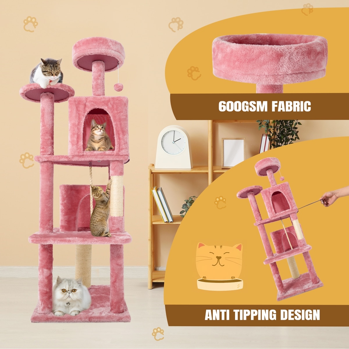 TSCOMON Multi-Level 58-in Plush Cat Tree & Condo