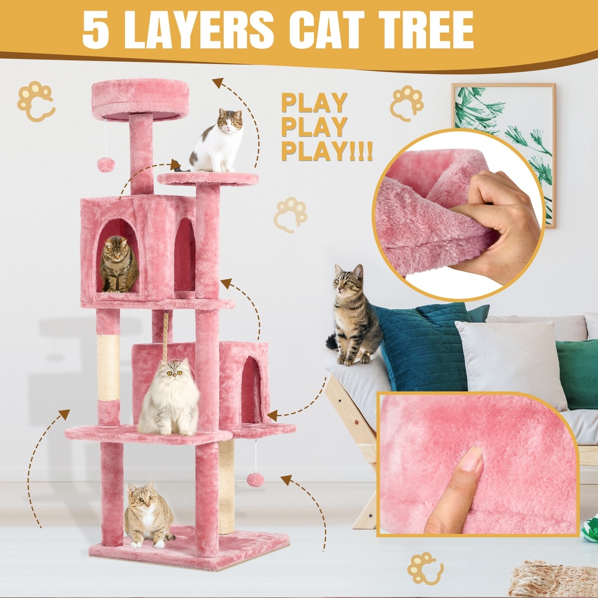 TSCOMON Multi-Level 58-in Plush Cat Tree & Condo