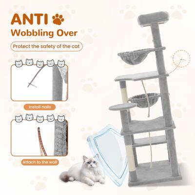 Show full view: TSCOMON 58-in Multi-Level Scratching Post Cat Tree, Light Gray slide 6 of 11
