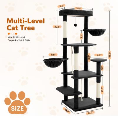 Show full view: TSCOMON 58-in Multi-Level Scratching Post Cat Tree, Black slide 3 of 12