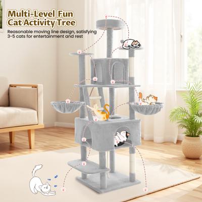 Show full view: TSCOMON 75-in Multi-Level Scratching Post Cat Tree & Condo, Light Gray slide 8 of 13