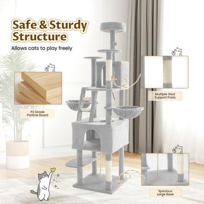 Show full view: TSCOMON 75-in Multi-Level Scratching Post Cat Tree & Condo, Light Gray slide 6 of 13