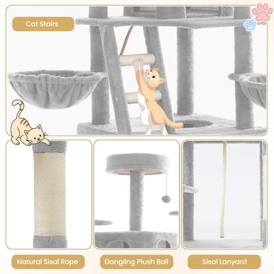 Show full view: TSCOMON 75-in Multi-Level Scratching Post Cat Tree & Condo, Light Gray slide 5 of 13