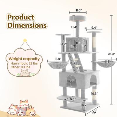 Show full view: TSCOMON 75-in Multi-Level Scratching Post Cat Tree & Condo, Light Gray slide 3 of 13