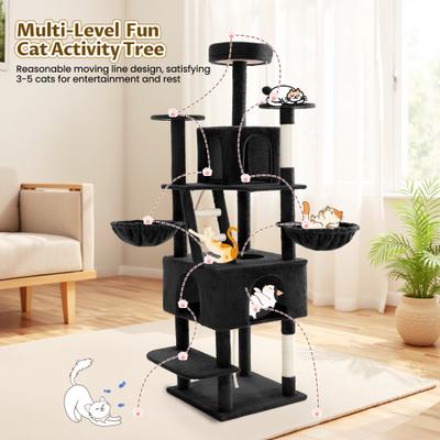 Show full view: TSCOMON 75-in Multi-Level Scratching Post Cat Tree & Condo, Black slide 7 of 12