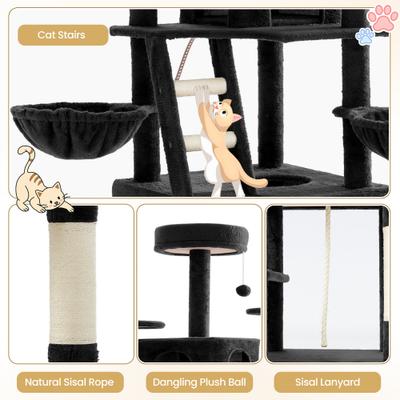 Show full view: TSCOMON 75-in Multi-Level Scratching Post Cat Tree & Condo, Black slide 4 of 12