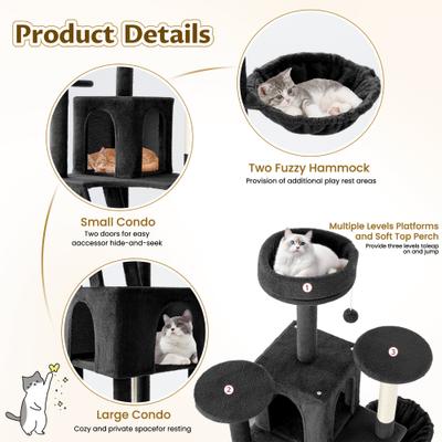 Show full view: TSCOMON 75-in Multi-Level Scratching Post Cat Tree & Condo, Black slide 3 of 12