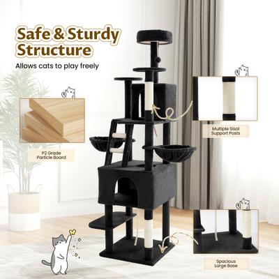 Show full view: TSCOMON 75-in Multi-Level Scratching Post Cat Tree & Condo, Black slide 5 of 12