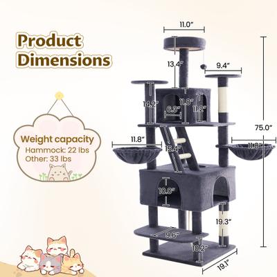 Show full view: TSCOMON 75-in Multi-Level Scratching Post Cat Tree & Condo, Deep Gray slide 2 of 12