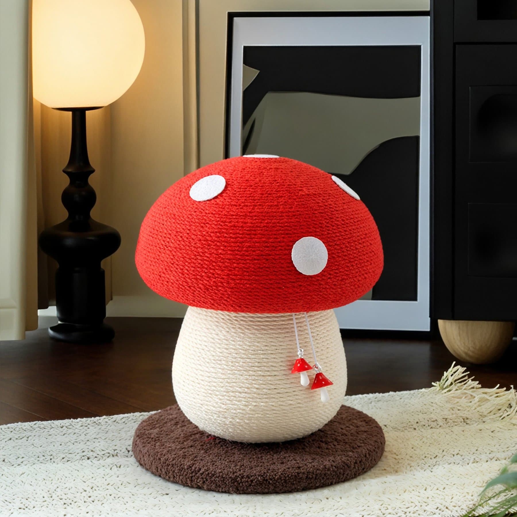 Happy & Polly Mushroom Cat Scratcher Toy for Halloween, Red, Medium