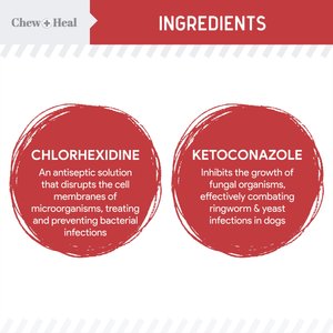 Chew + Heal Antibacterial & Antifungal Chlorhexidine & Ketoconazole Dog & Cat Grooming Wipes, 50 count