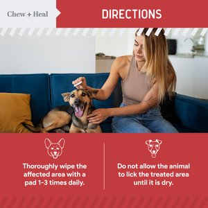 Chew + Heal Antibacterial & Antifungal Chlorhexidine & Ketoconazole Dog & Cat Grooming Wipes, 50 count