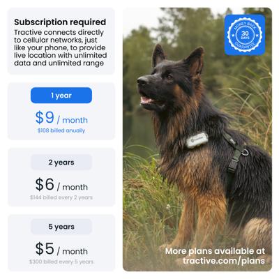 Show full view: Tractive Smart Dog GPS Tracker with Vital Signs Monitoring, Dog Collar Attachment, Gray, X-Large slide 7 of 12