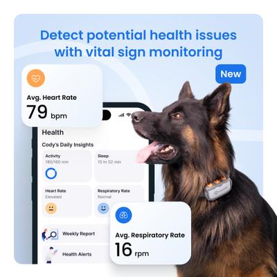 Show full view: Tractive Smart Dog GPS Tracker with Vital Signs Monitoring, Dog Collar Attachment, Gray, X-Large slide 5 of 12
