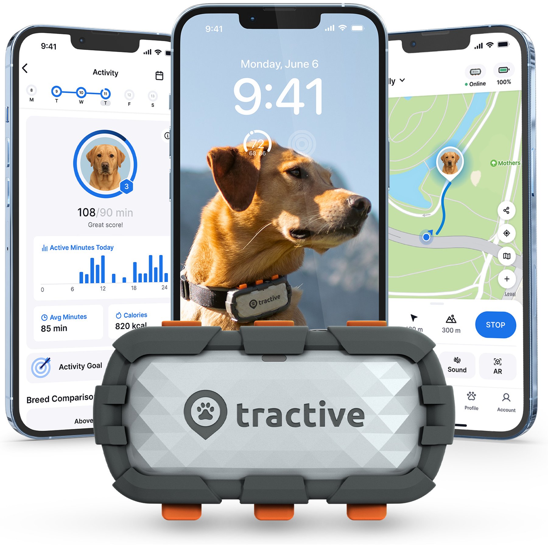 Tractive GPS Tracker for Dogs ダークブルー Tractive Water-Resistant GPS Dog Tracker with Activity