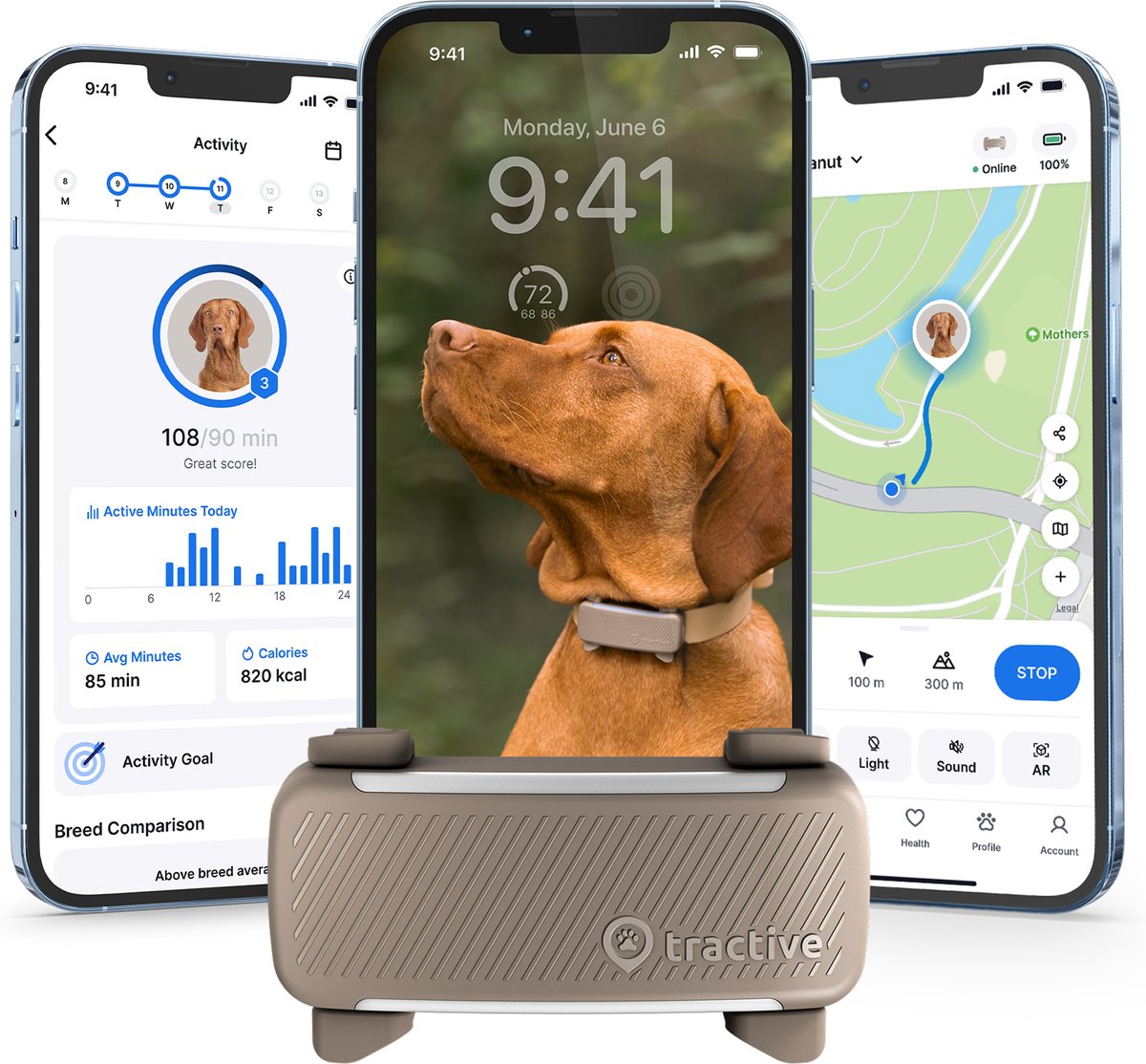 Link AKC PLUS Classic GPS & Activity Monitor Smart Dog Collar Attachment, Brown
