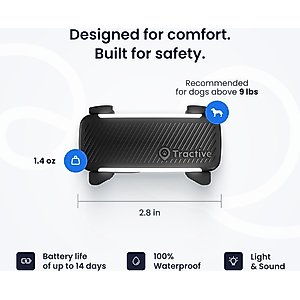 Tractive Smart Dog GPS Tracker & Vital Signs Monitor Dog Collar Attachment, Black
