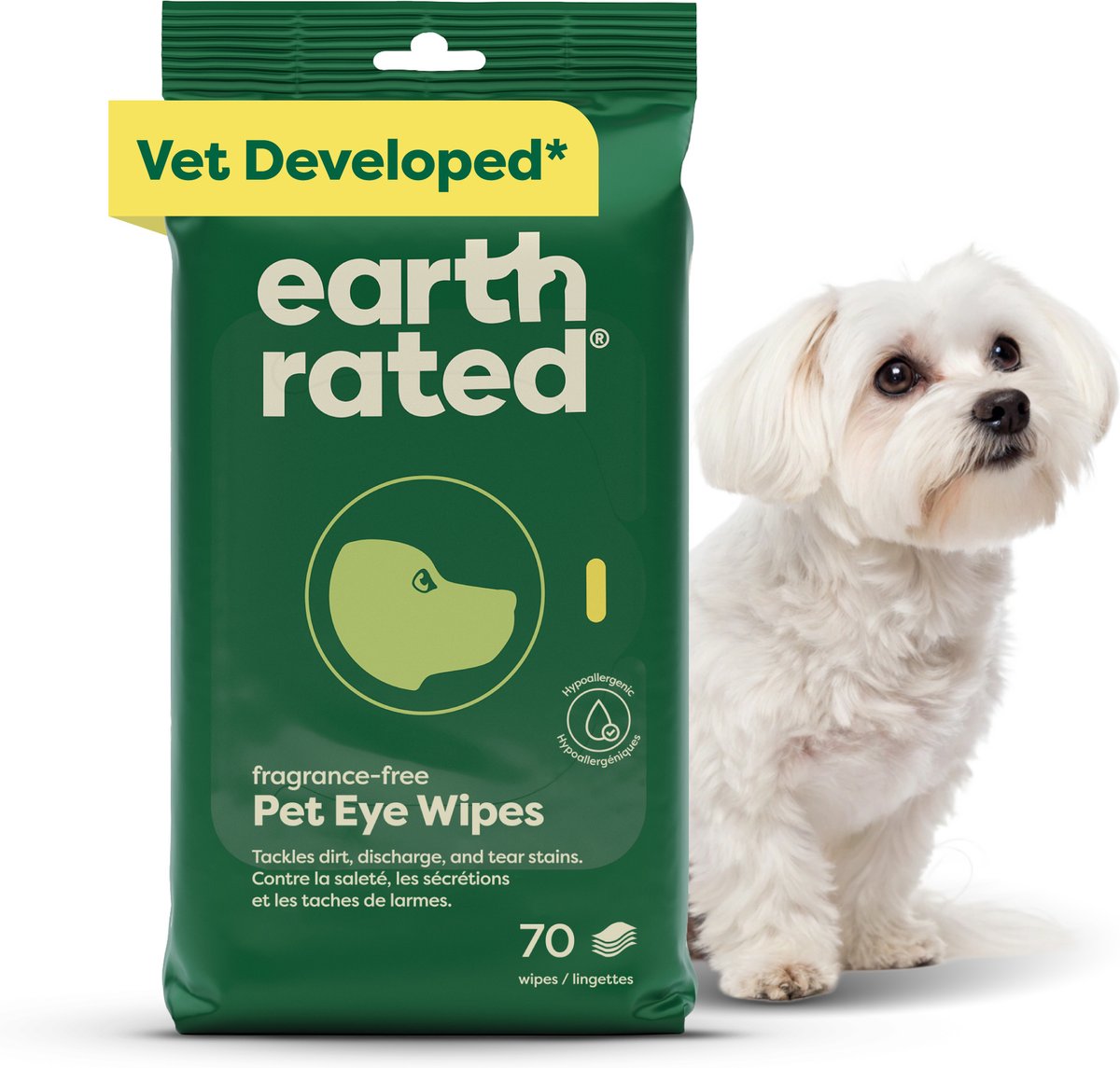 Earth Rated Vet-Developed Hypoallergenic Pet Eye Wipes Fragrance Free