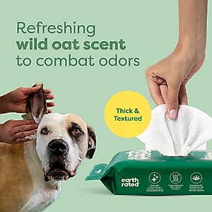 Earth Rated Vet-Developed Hypoallergenic Pet Ear Wipes Wild Oat Scent, 70 count