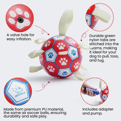 Show full view: Nocciola Soccer Ball with Straps Dog Toy, Red/White, Medium slide 3 of 7