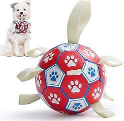 Nocciola Soccer Ball with Straps Dog Toy, Red/White, Medium