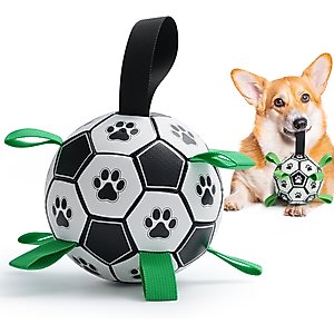 Nocciola Soccer Ball with Straps Dog Toy, Black/White, Medium