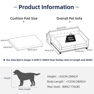 Show full view: BingoPaw Dutch Velvet Couch Dog Bed, Grey, Large slide 10 of 12