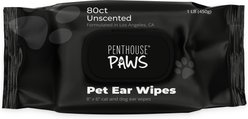 Penthouse Paws Hypoallergenic Unscented Dogs & Cats Ear Wipes, 80 count