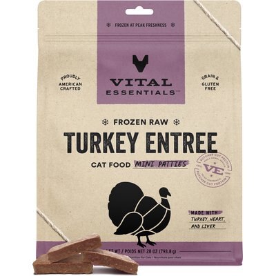 Vital Essentials Vital Essentials Frozen Raw Mini Patties Grain-Free Turkey Entree Cat Food, 28-oz bag