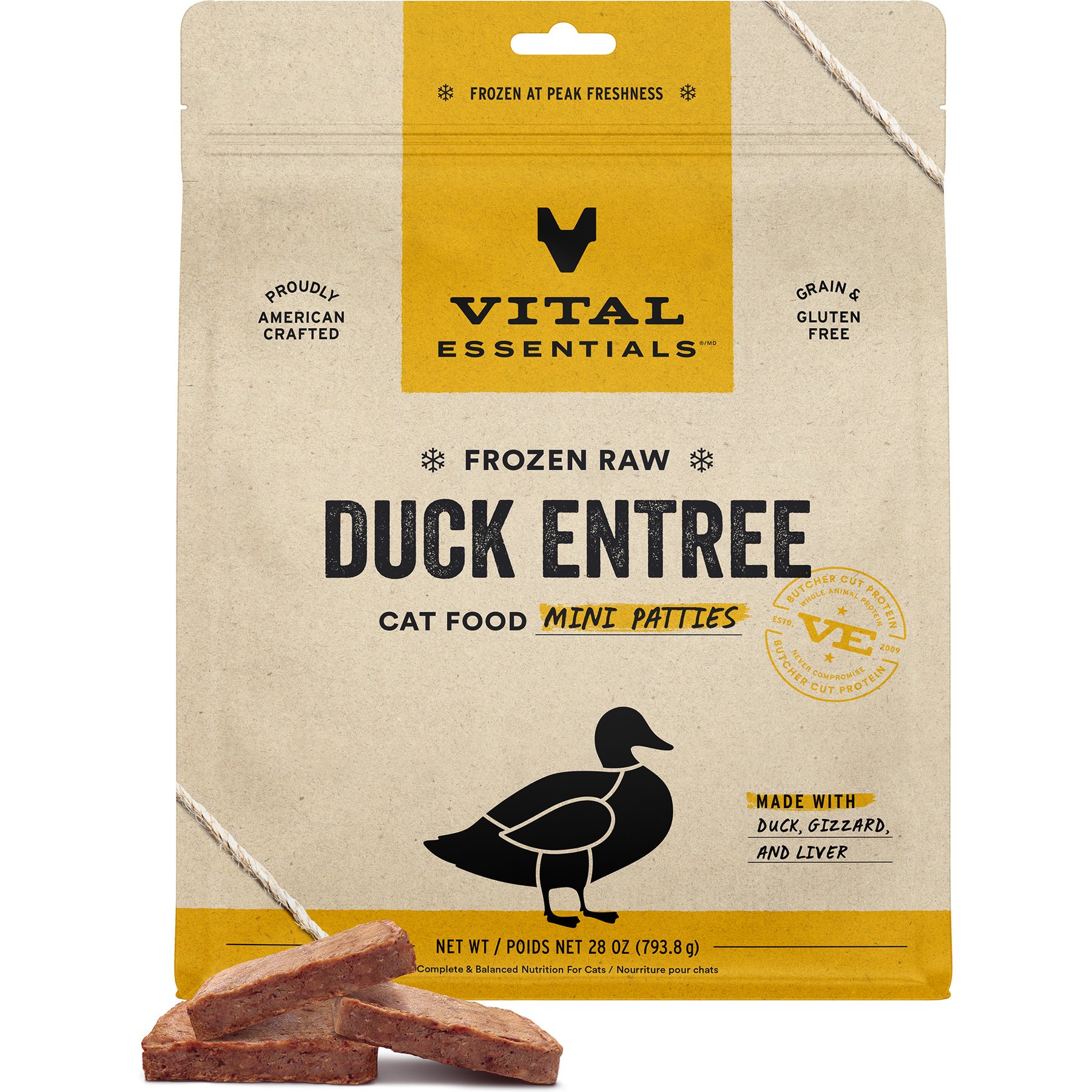 Vital Essentials Frozen Raw Mini Patties Grain-Free Duck Entree Cat Food, 28-oz bag